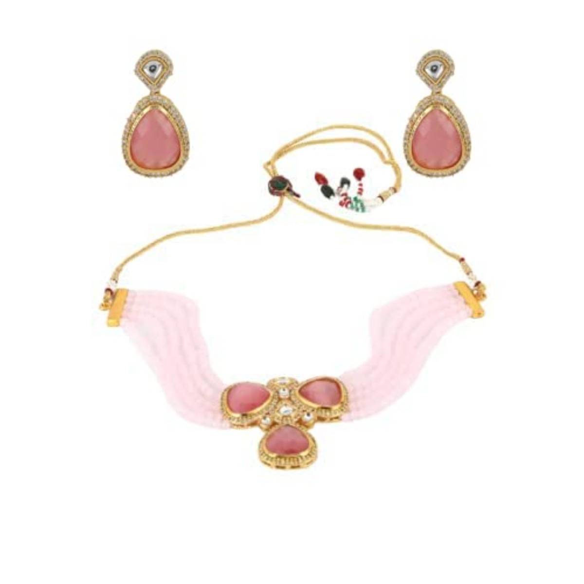 Aatmana Pink White Kundan Gold Plated Choker Set