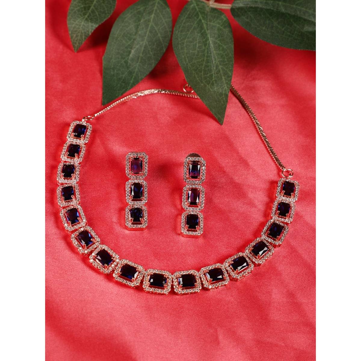Aatmana Blue American Diamond Gold Plated Jewellery Set
