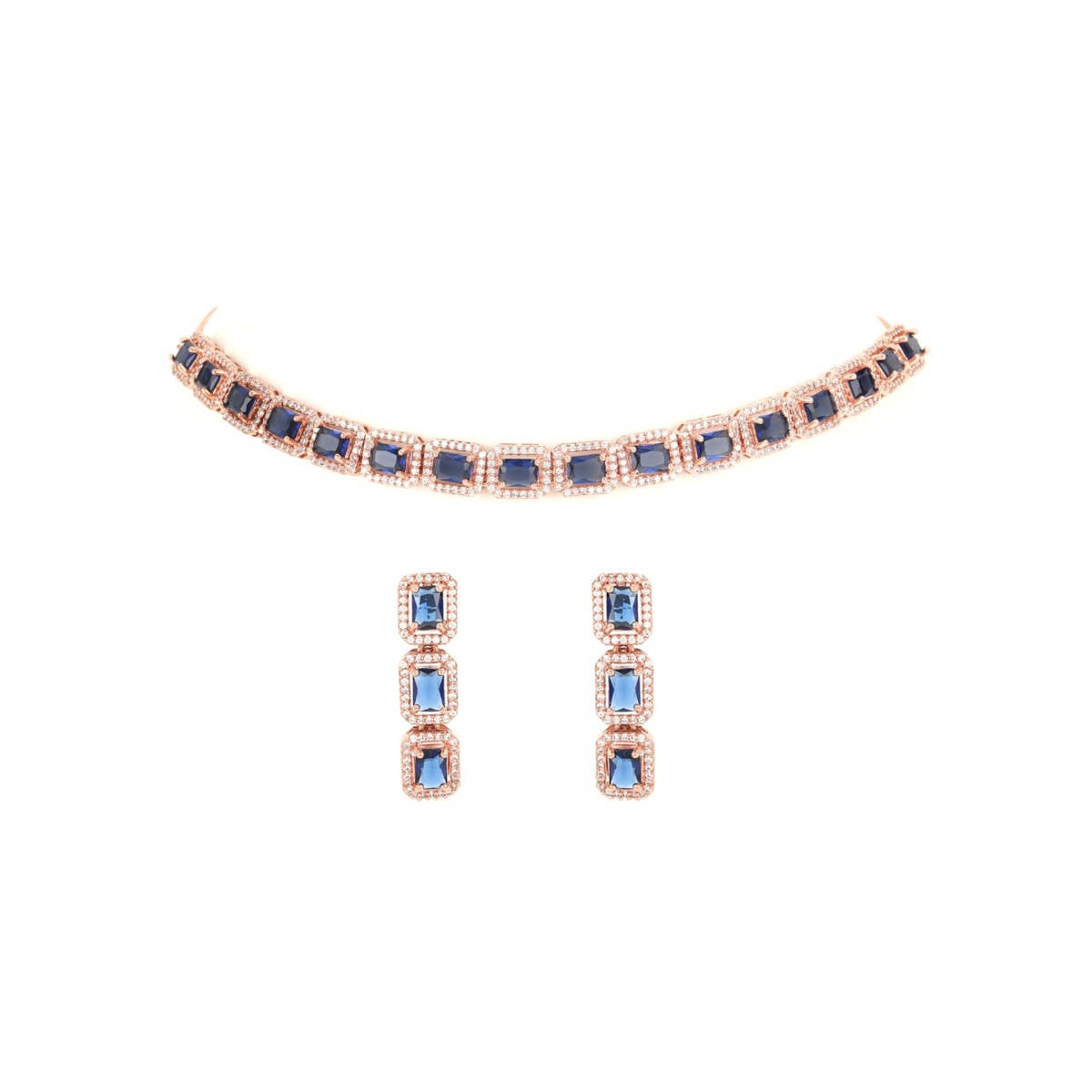 Aatmana Blue American Diamond Gold Plated Jewellery Set