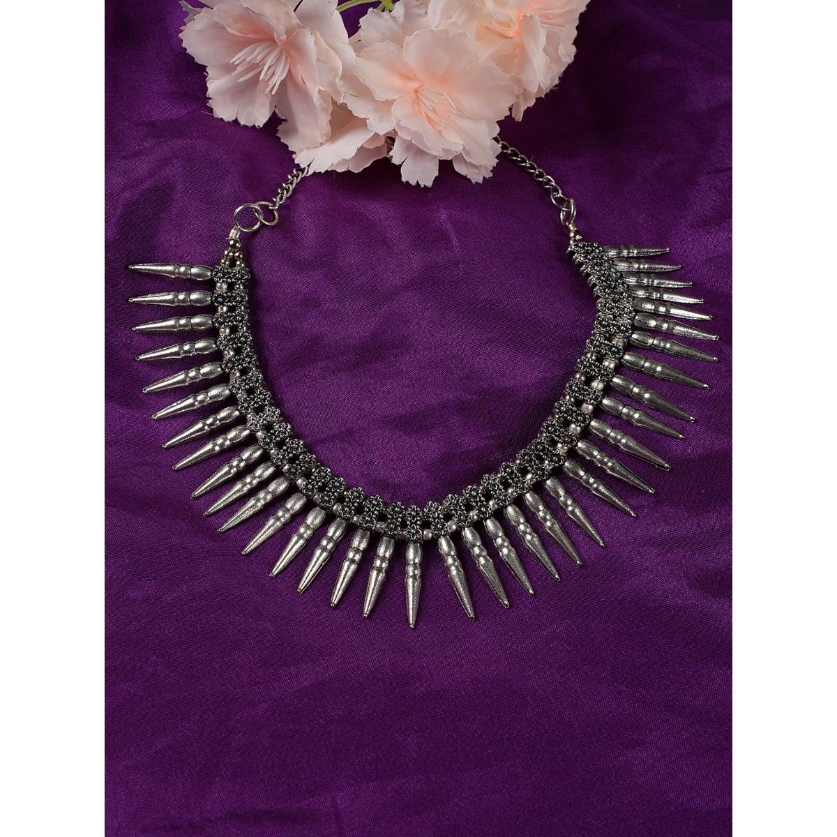 Aatmana Silver Plated Spiked Oxidised Tribal Necklace
