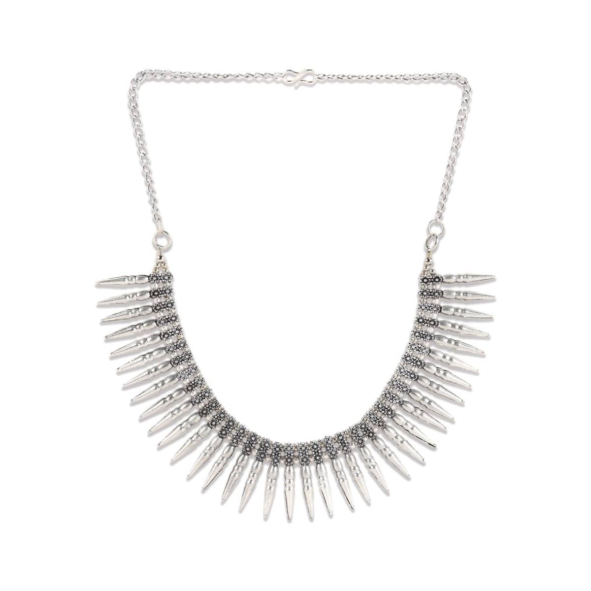Aatmana Silver Plated Spiked Oxidised Tribal Necklace