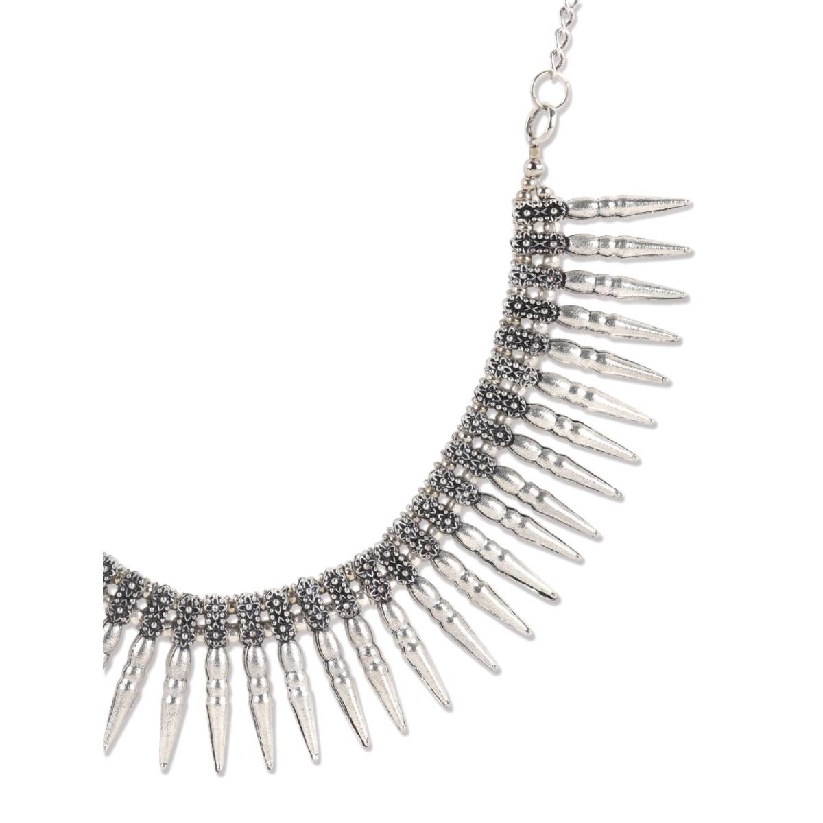 Aatmana Silver Plated Spiked Oxidised Tribal Necklace