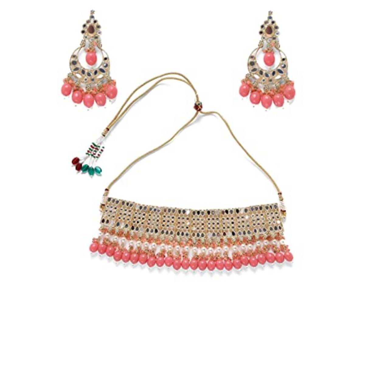 Aatmana White Silver Plated Pink Beaded Choker Set
