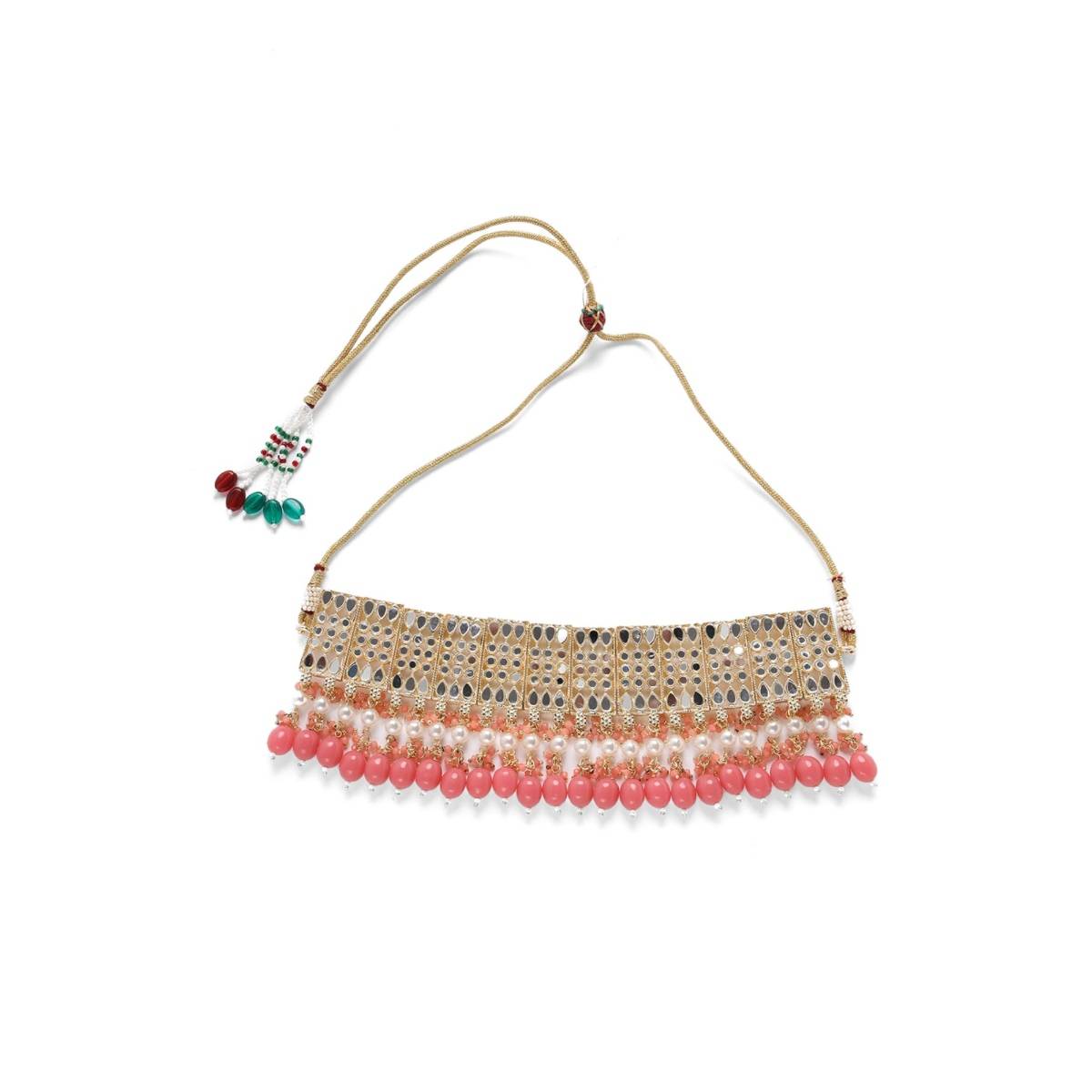 Aatmana White Silver Plated Pink Beaded Choker Set