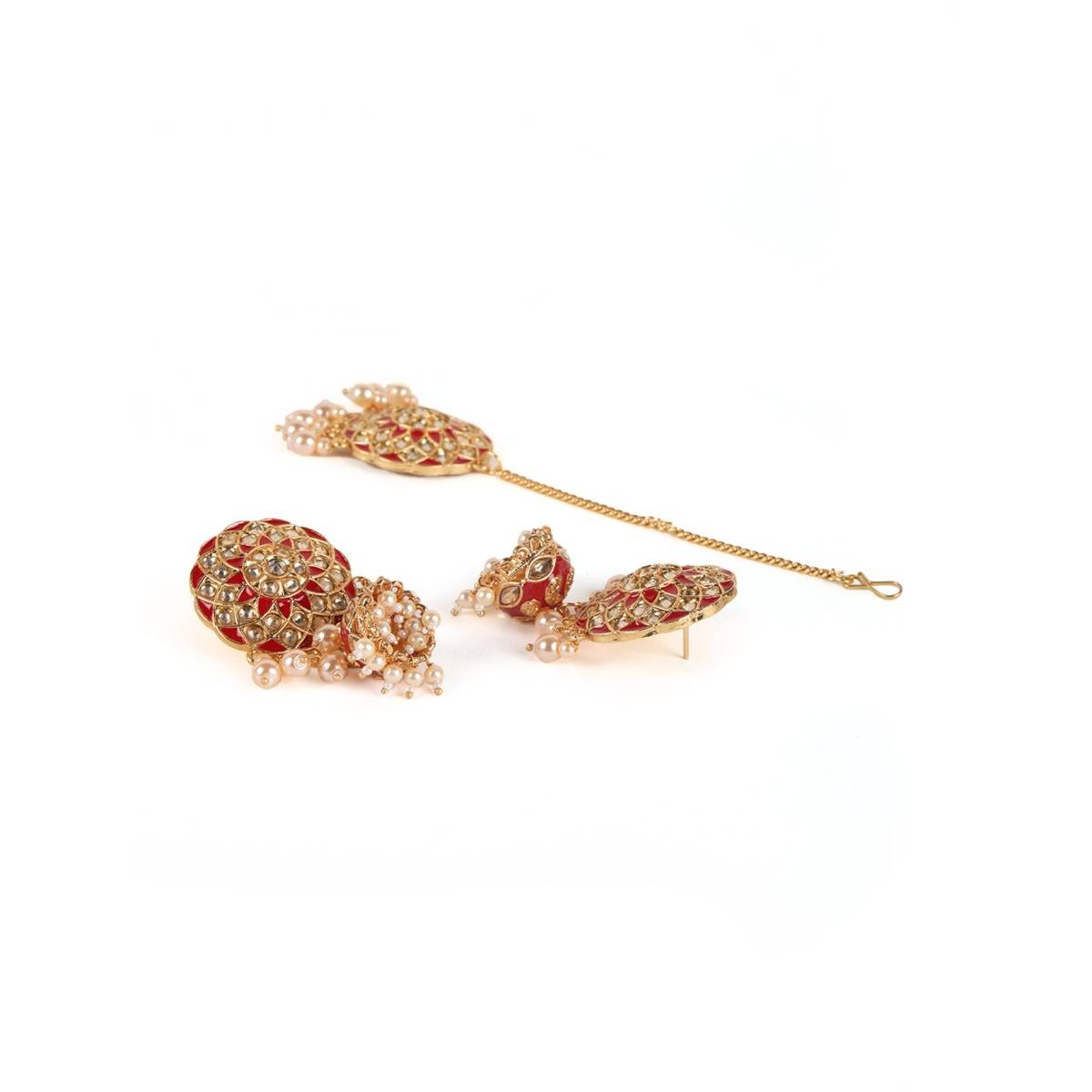 Aatmana Red Kundan Pearls Gold Plated Choker Set with Maangtikka