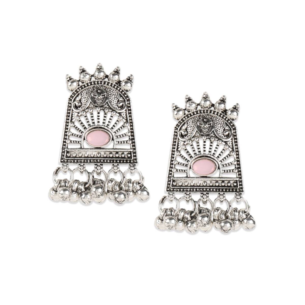 Aatmana Pink Stones Studded Oxidised Silver Plated Jewellery Set