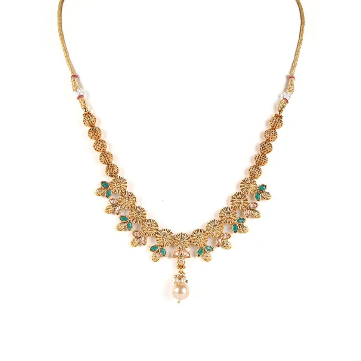 Aatmana Gold Plated & Green Stone Studded Handcrafted Jewellery Set