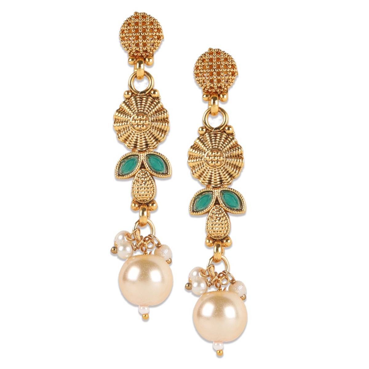 Aatmana Gold Plated & Green Stone Studded Handcrafted Jewellery Set