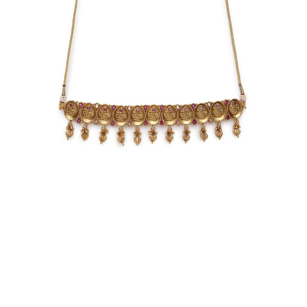 Aatmana Gold Plated Emarald Floral Antique Choker Jewellery Set