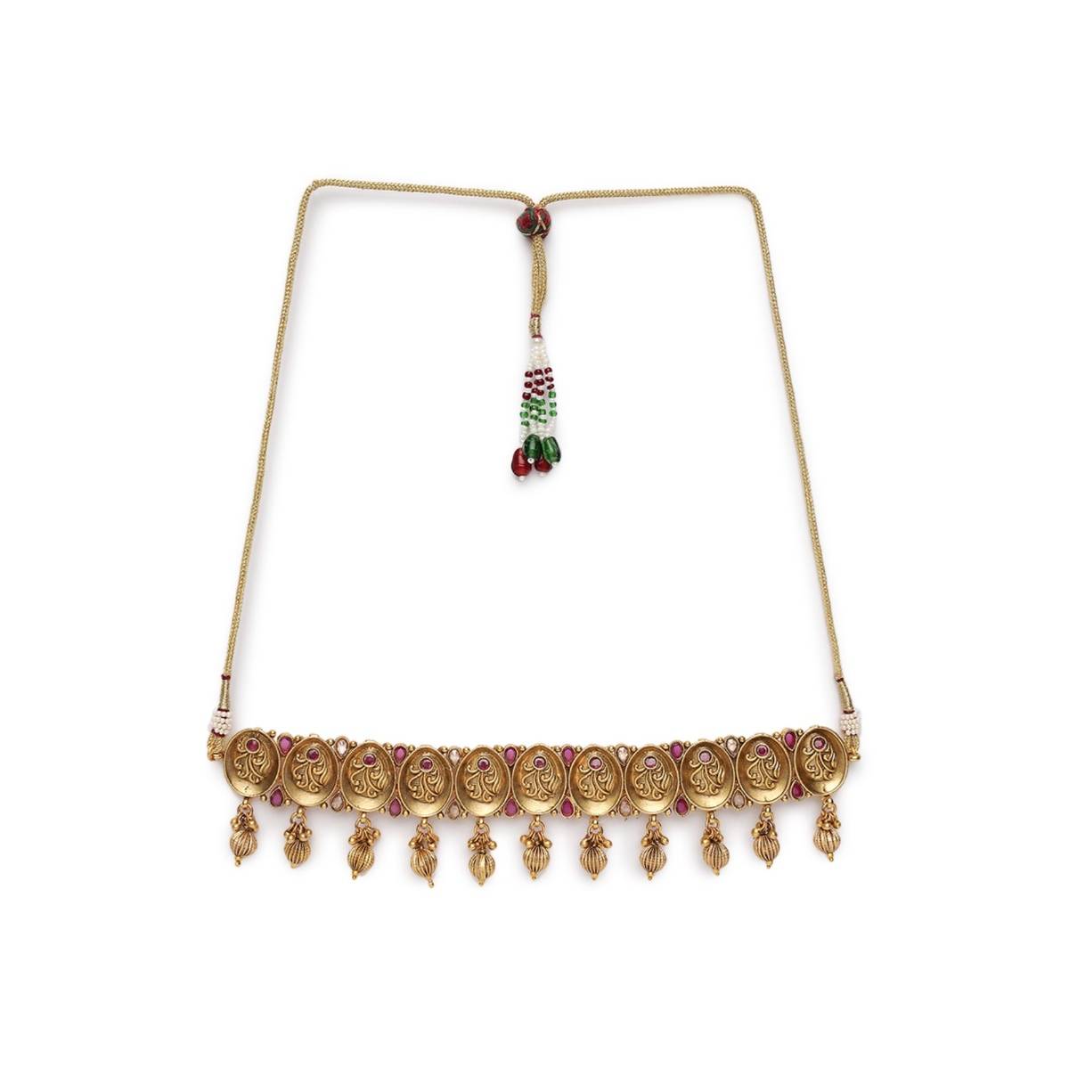 Aatmana Gold Plated Emarald Floral Antique Choker Jewellery Set