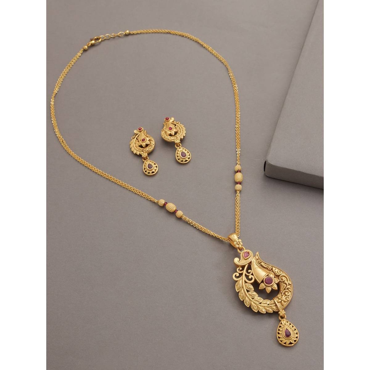 Aatmana Gold Plated Maroon Studded Handcrafted Jewellery Set