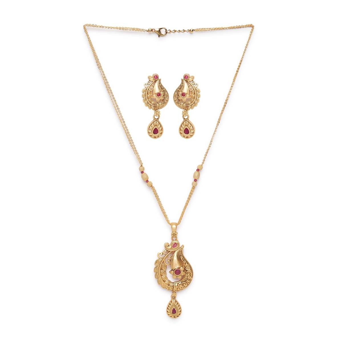 Aatmana Gold Plated Maroon Studded Handcrafted Jewellery Set