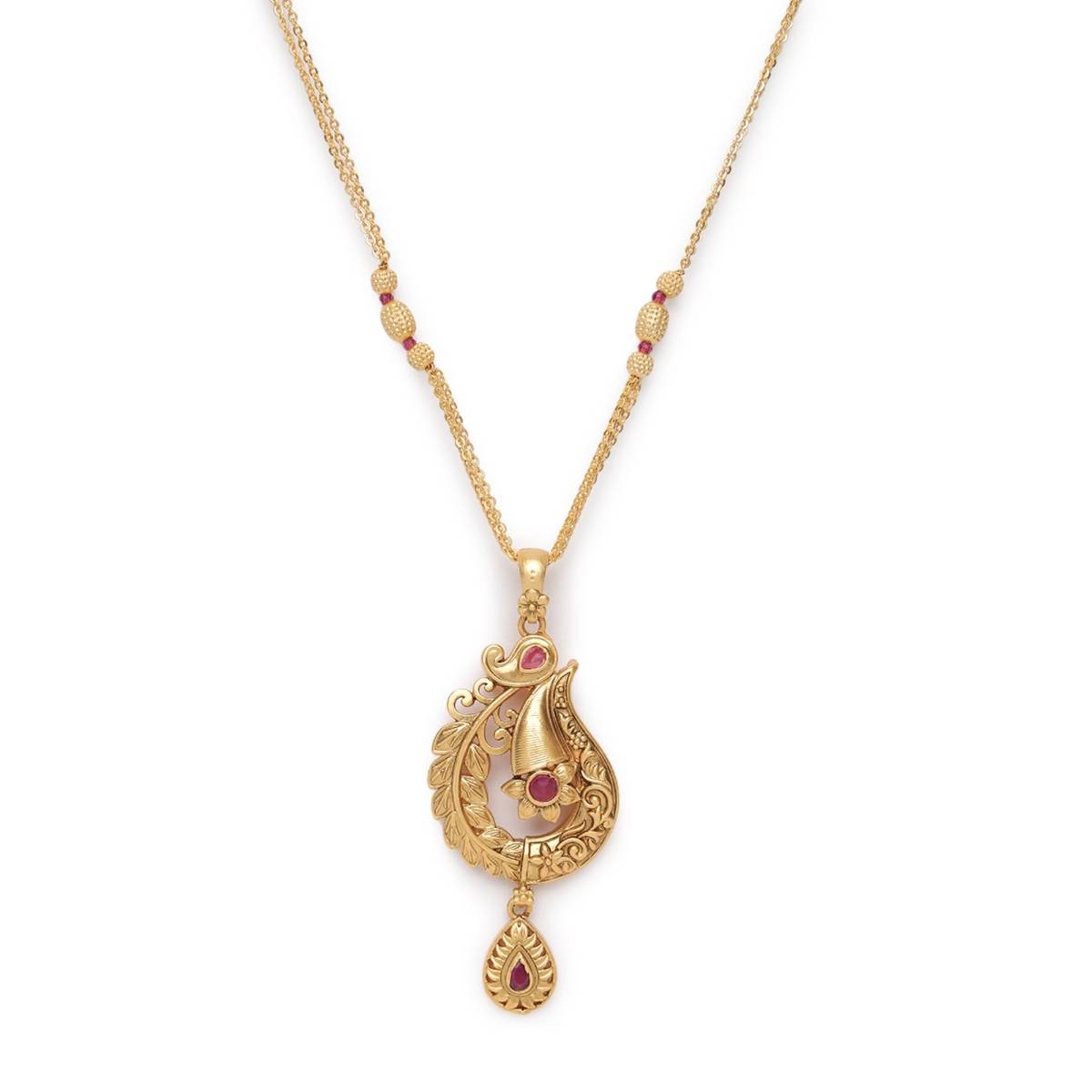 Aatmana Gold Plated Maroon Studded Handcrafted Jewellery Set