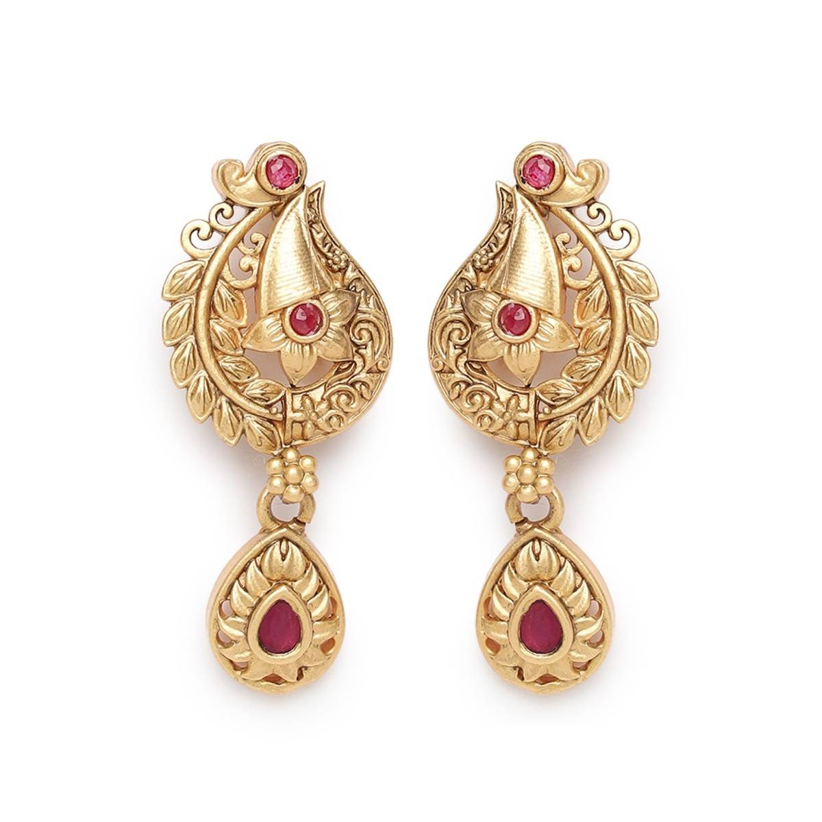 Aatmana Gold Plated Maroon Studded Handcrafted Jewellery Set