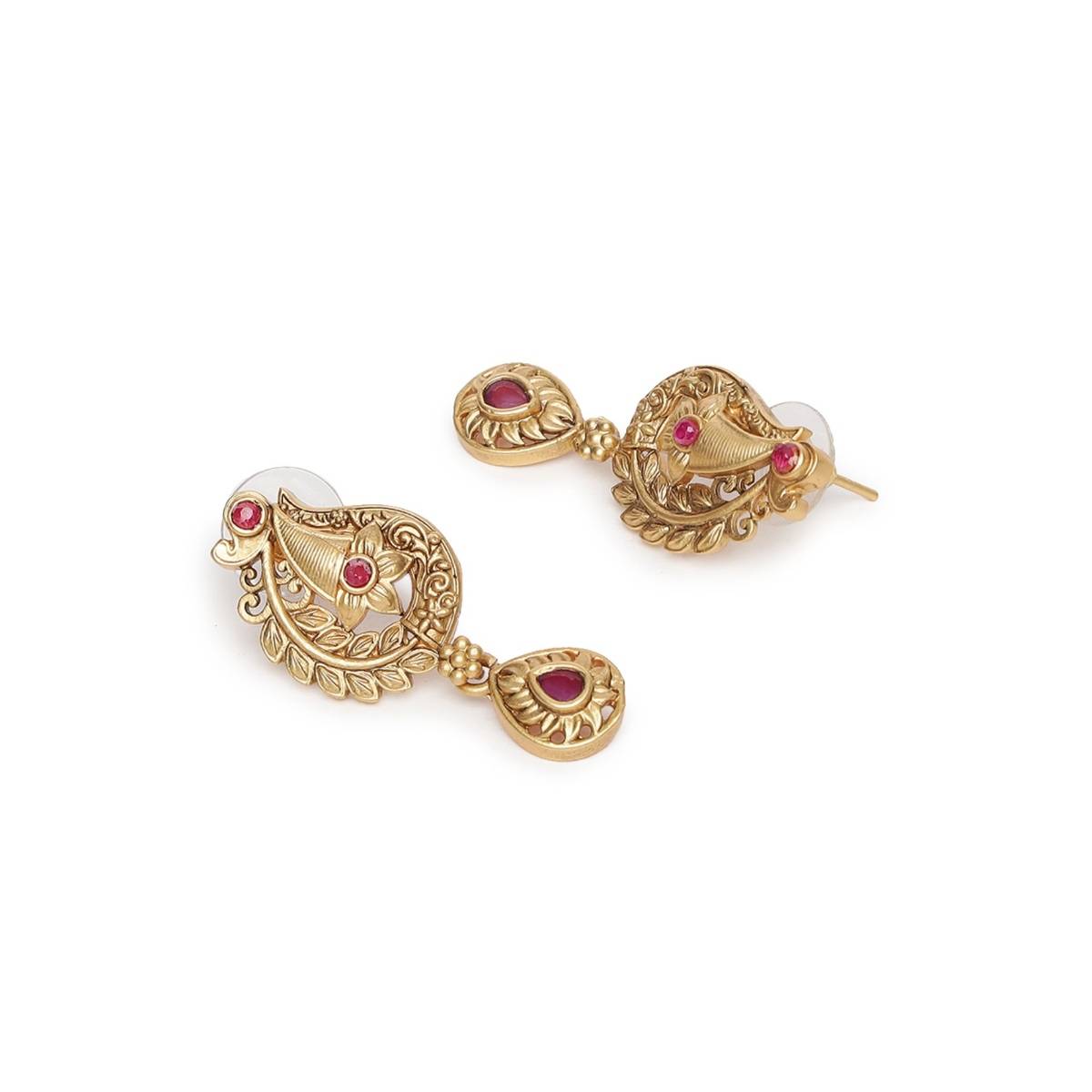 Aatmana Gold Plated Maroon Studded Handcrafted Jewellery Set