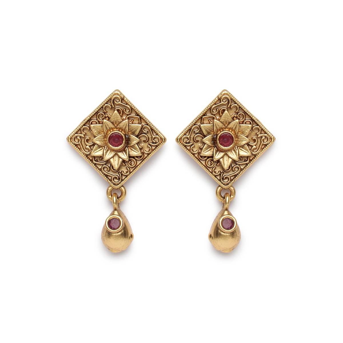 Aatmana Gold Plated Maroon Studded Handcrafted Jewellery Set