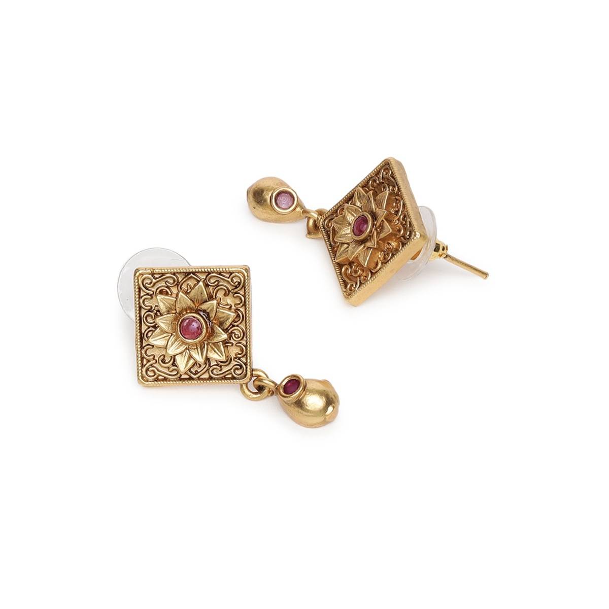 Aatmana Gold Plated Maroon Studded Handcrafted Jewellery Set