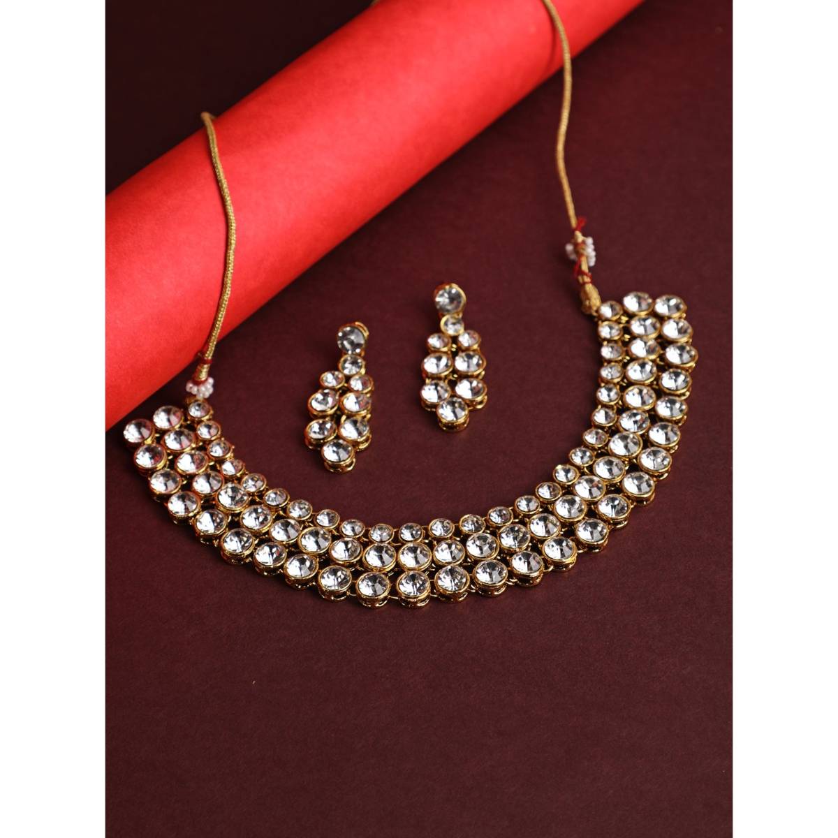 Aatmana White Gold Plated Stone Studded Layered Jewellery Set