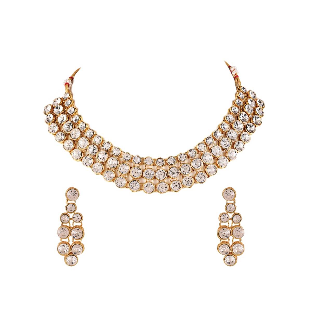 Aatmana White Gold Plated Stone Studded Layered Jewellery Set