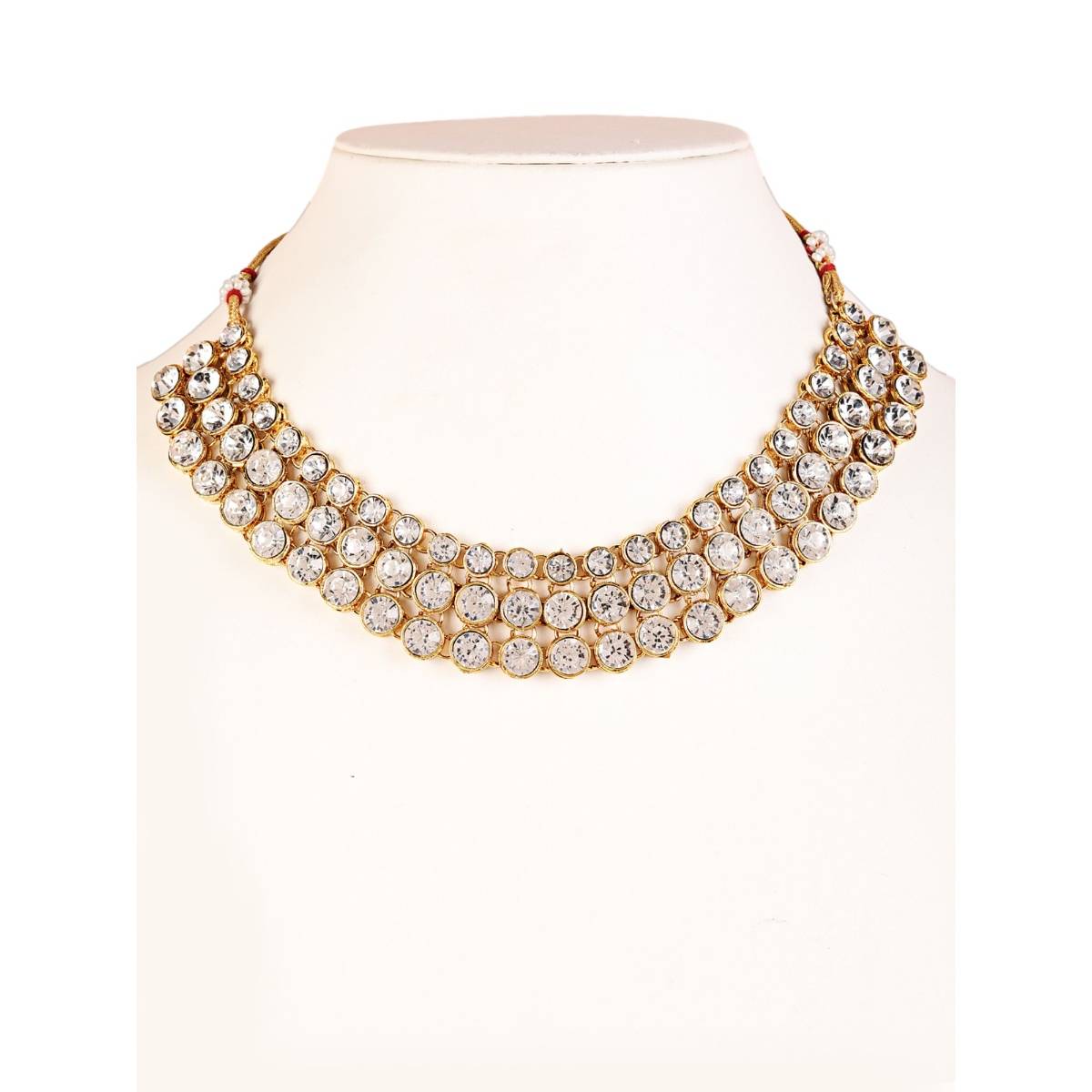 Aatmana White Gold Plated Stone Studded Layered Jewellery Set