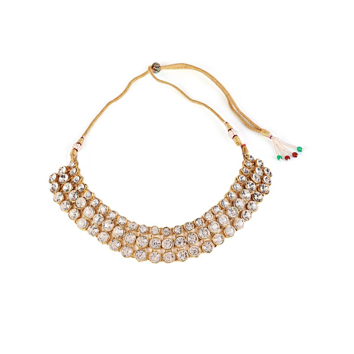 Aatmana White Gold Plated Stone Studded Layered Jewellery Set