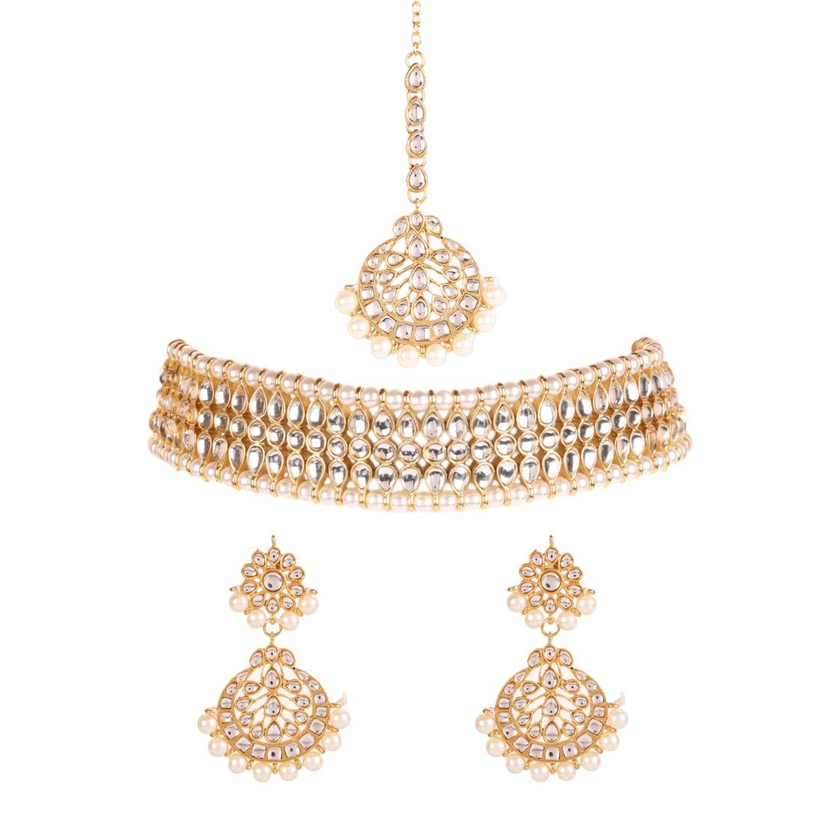 Aatmana Gold Toned Kundan & Pearl Jewellery Set