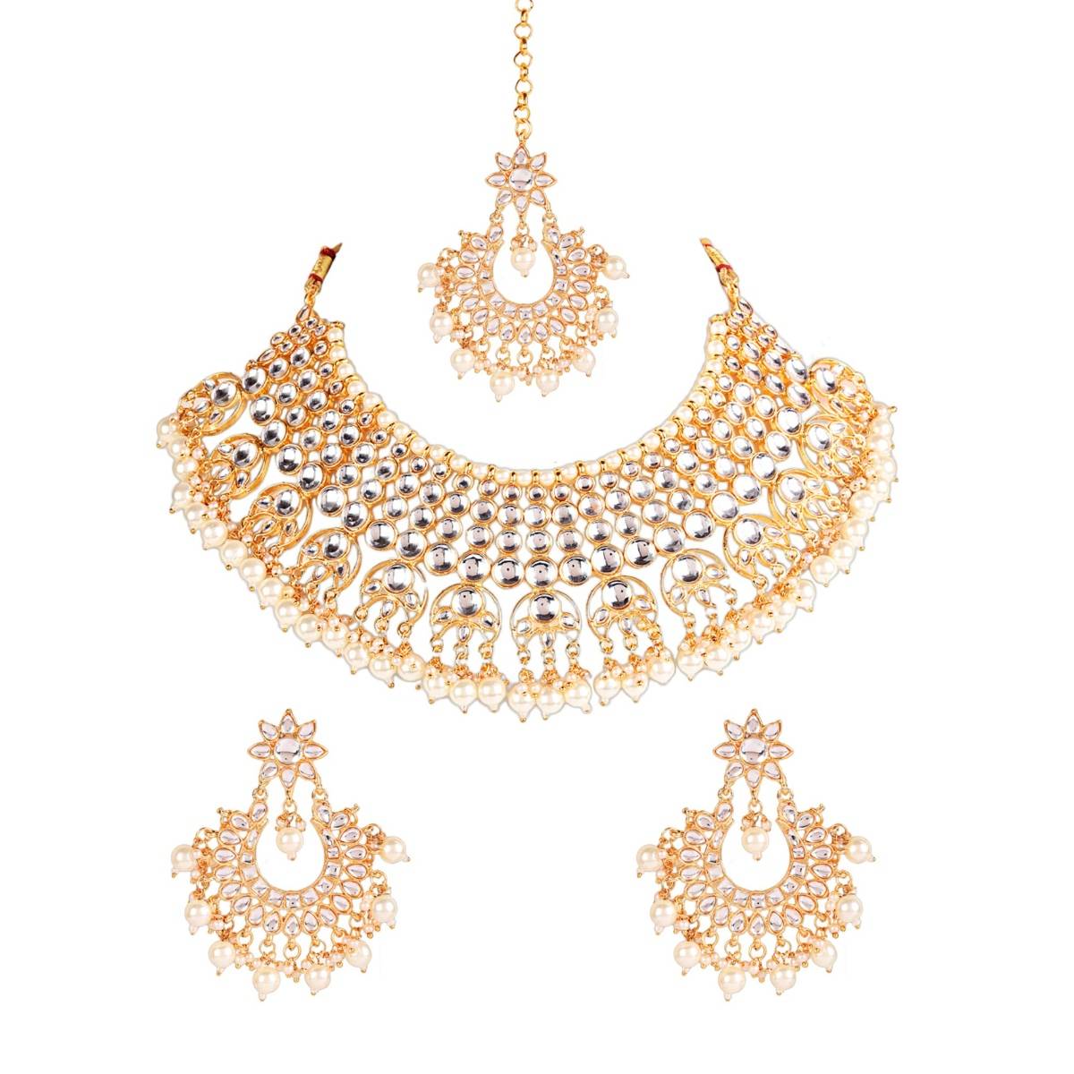 Aatmana Off White Gold Plated Kundan Studded & Beaded Handcrafted Jewellery Set