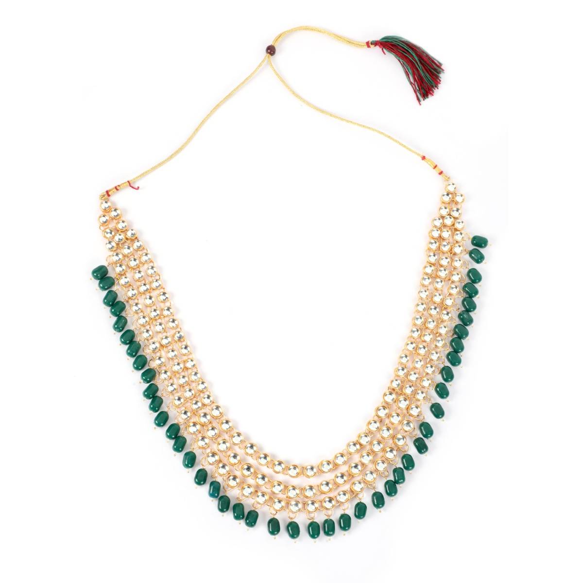 Aatmana Green Gold Plated Bridal Kundan Layered Jewellery Set