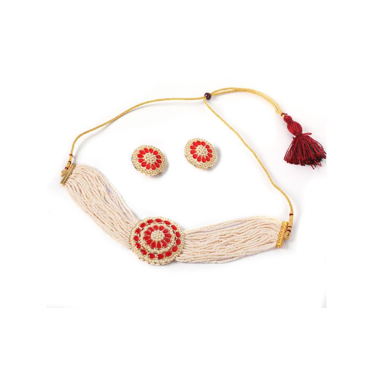 Aatmana Red Gold Plated Kundan Choker Necklace & Earring Set
