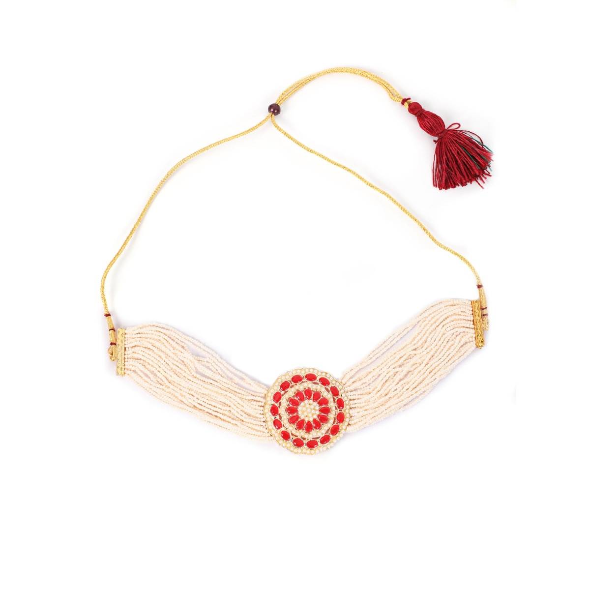 Aatmana Red Gold Plated Kundan Choker Necklace & Earring Set