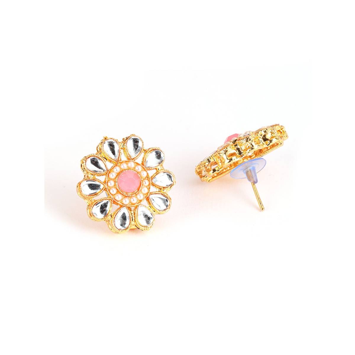 Aatmana Gold Plated White & Pink Kundan Studded Floral Traditional Jewellery Set