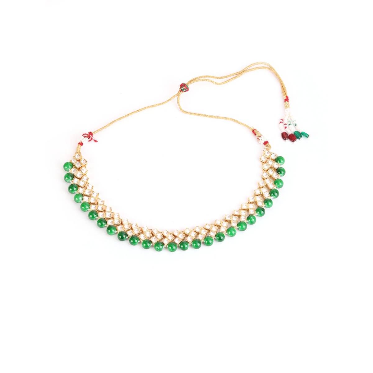 Aatmana Gold Toned Kundan & Green Beads Jewellery Set
