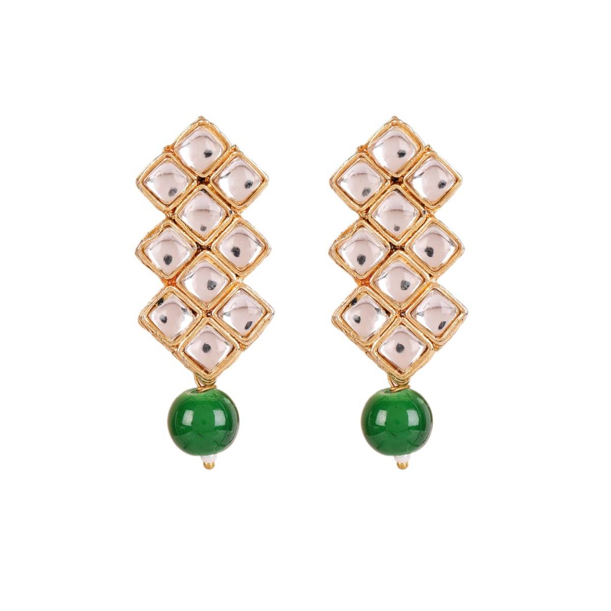 Aatmana Gold Toned Kundan & Green Beads Jewellery Set