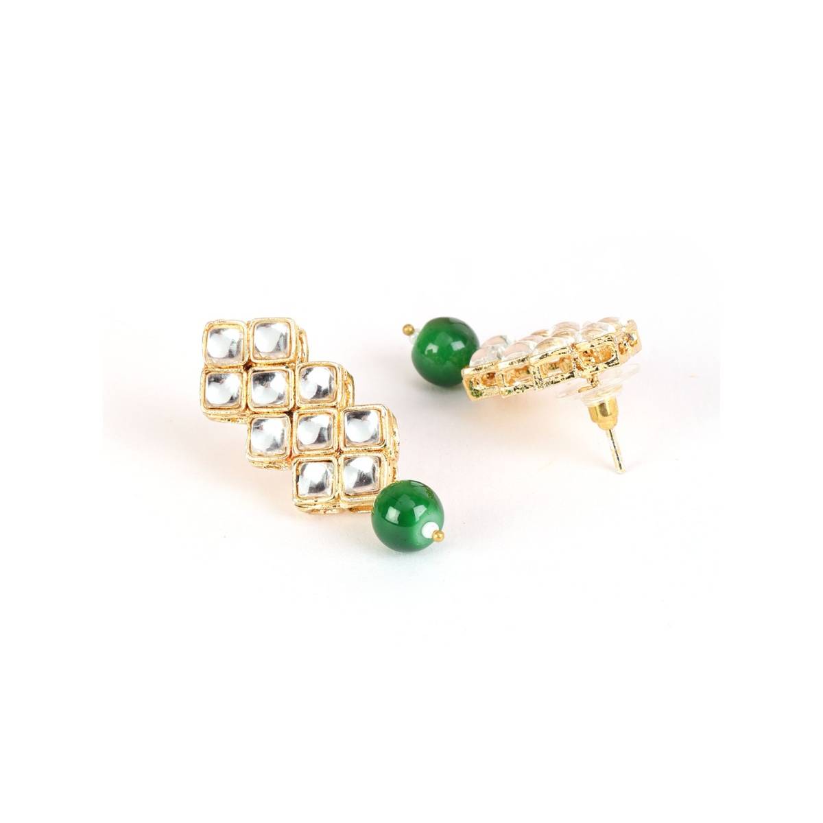 Aatmana Gold Toned Kundan & Green Beads Jewellery Set