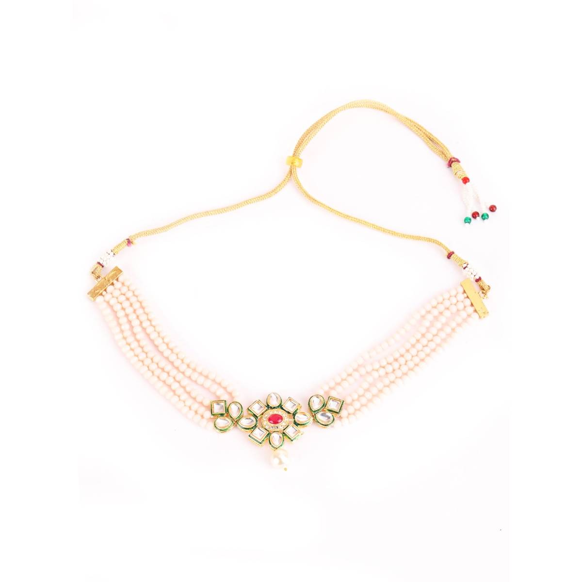 Aatmana Gold Plated Pink & Green Kundan Studded & Beaded Handcrafted Jewellery Set
