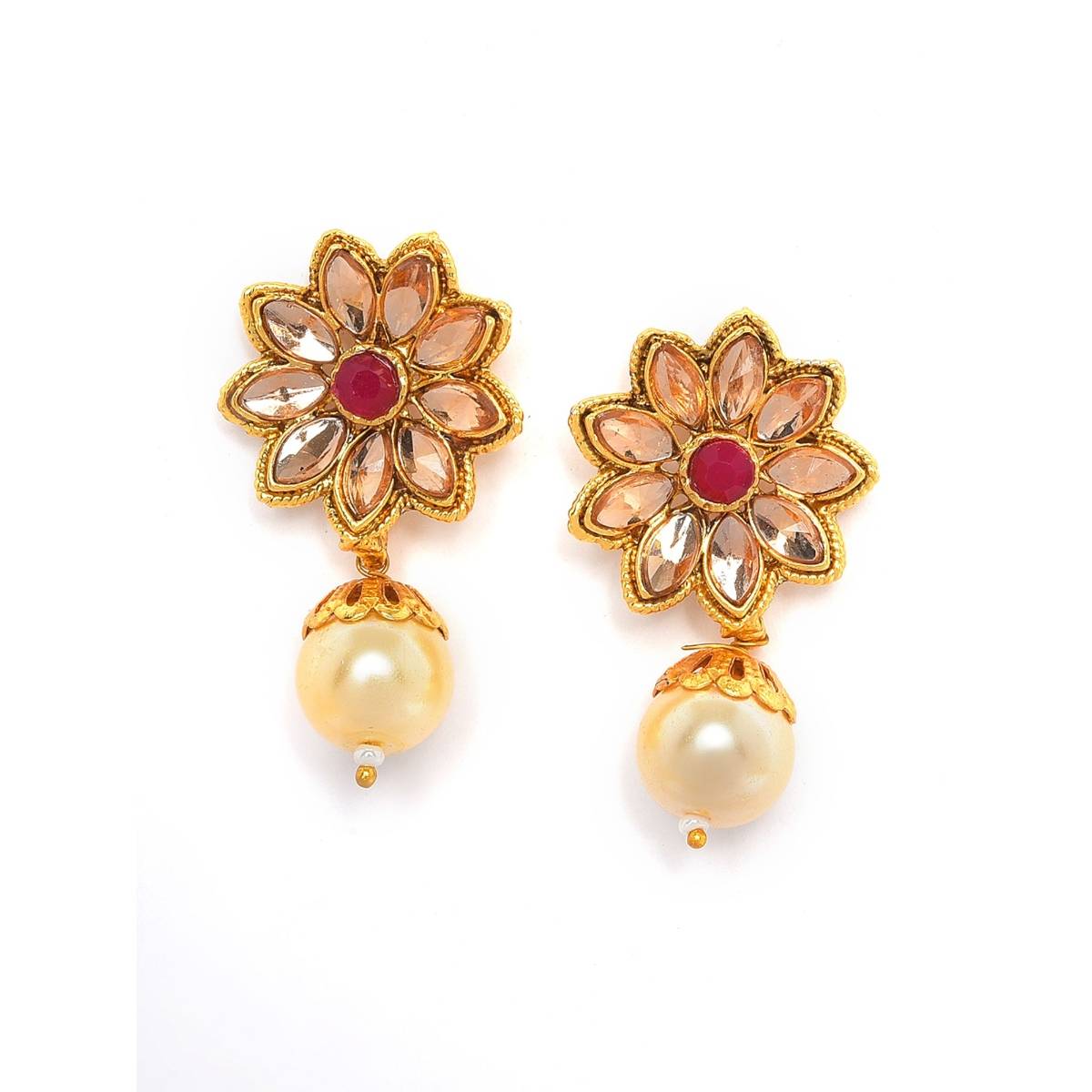 Aatmana Gold Toned & Maroon Fish Studded & Beaded Jewellery Set