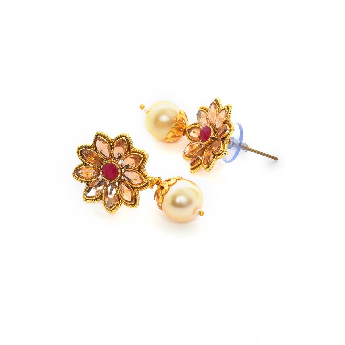 Aatmana Gold Toned & Maroon Fish Studded & Beaded Jewellery Set