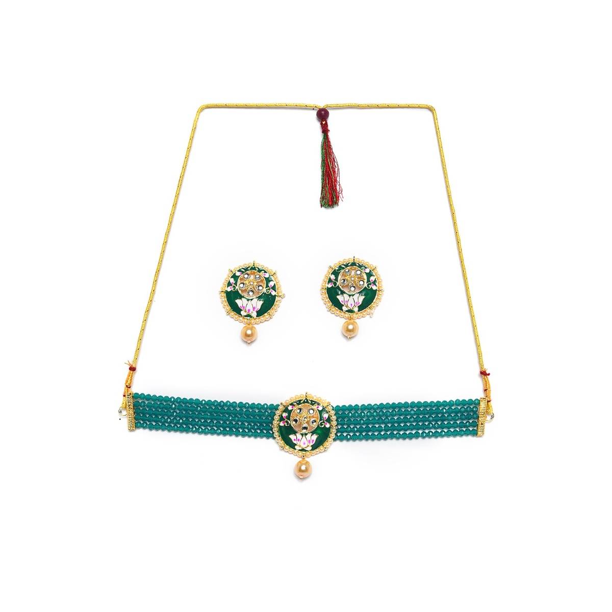 Aatmana Gold Plated White Kundan & Pearl Beaded Minakari Jewellery Set