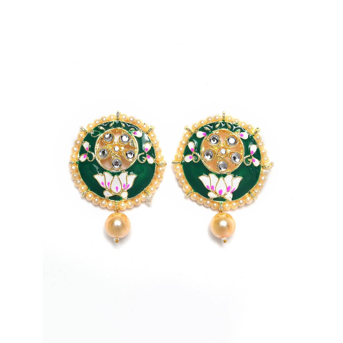 Aatmana Gold Plated White Kundan & Pearl Beaded Minakari Jewellery Set