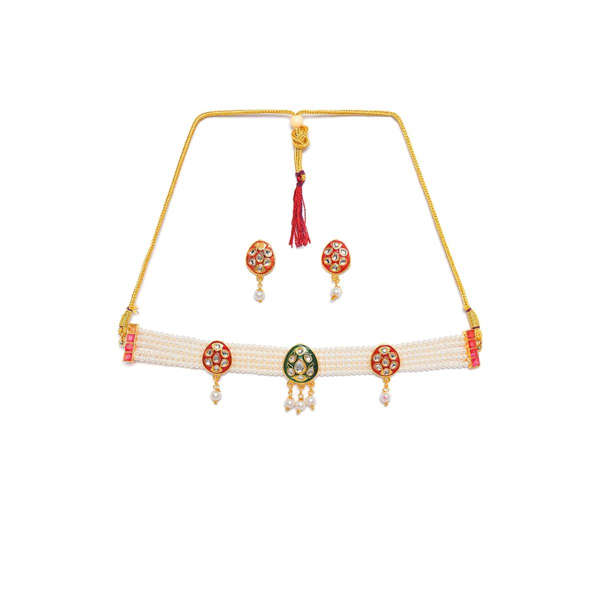 Aatmana Gold Plated White Kundan Studded & Beaded Jewellery Set