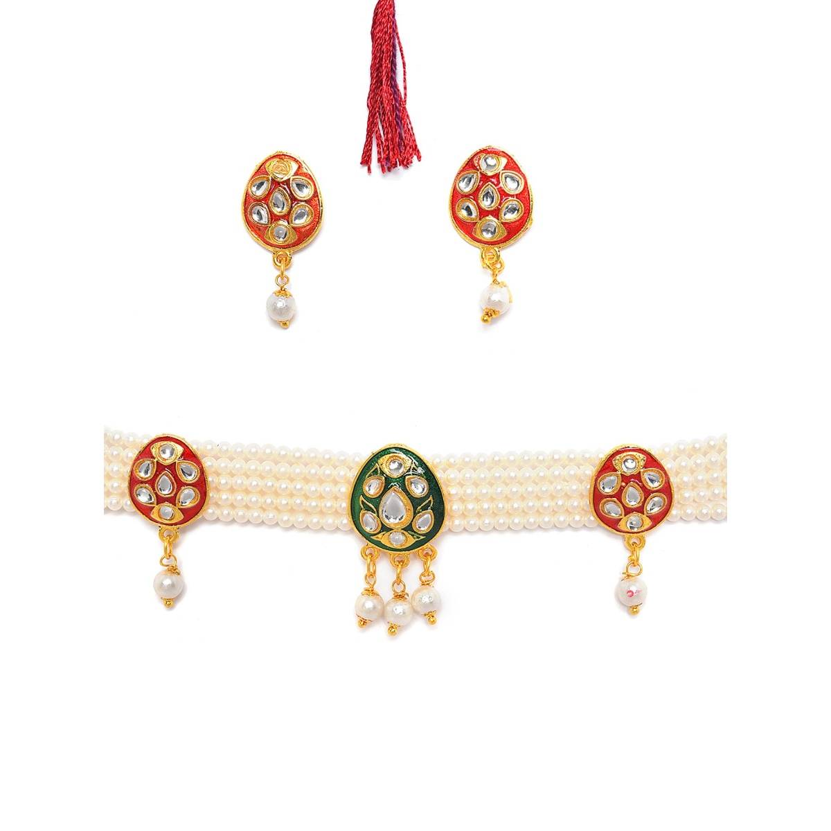 Aatmana Gold Plated White Kundan Studded & Beaded Jewellery Set