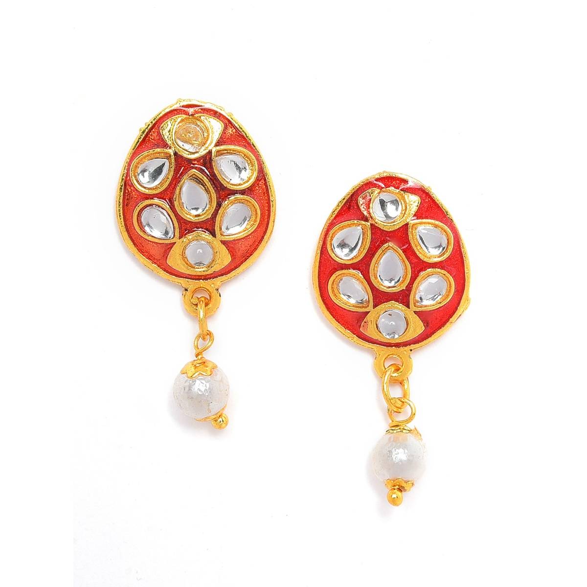 Aatmana Gold Plated White Kundan Studded & Beaded Jewellery Set