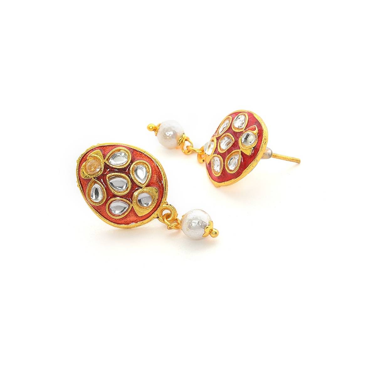 Aatmana Gold Plated White Kundan Studded & Beaded Jewellery Set