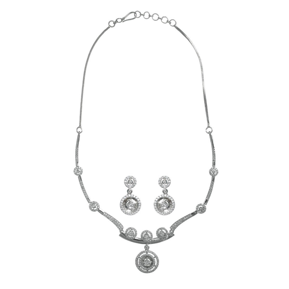 Aatmana Silver Plated American Diamond & Cz Stone Studded Jewellery Set