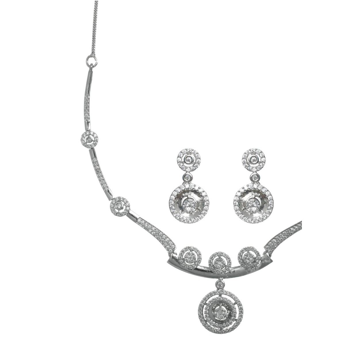 Aatmana Silver Plated American Diamond & Cz Stone Studded Jewellery Set