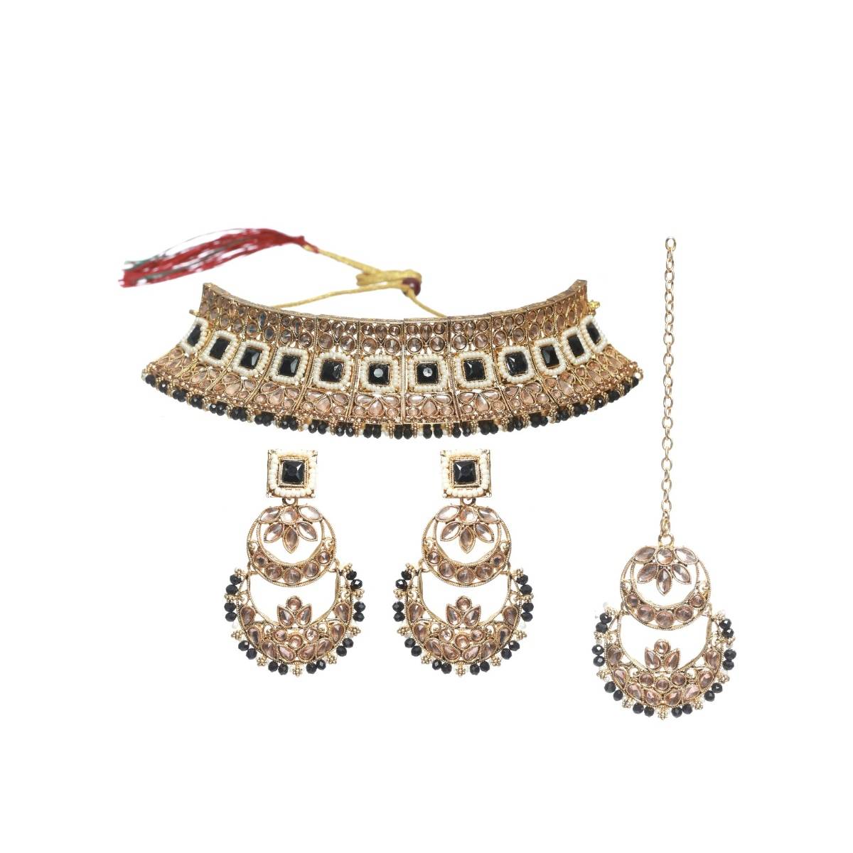 Aatmana Black Kundan Gold Plated Choker Set with Maangtikka