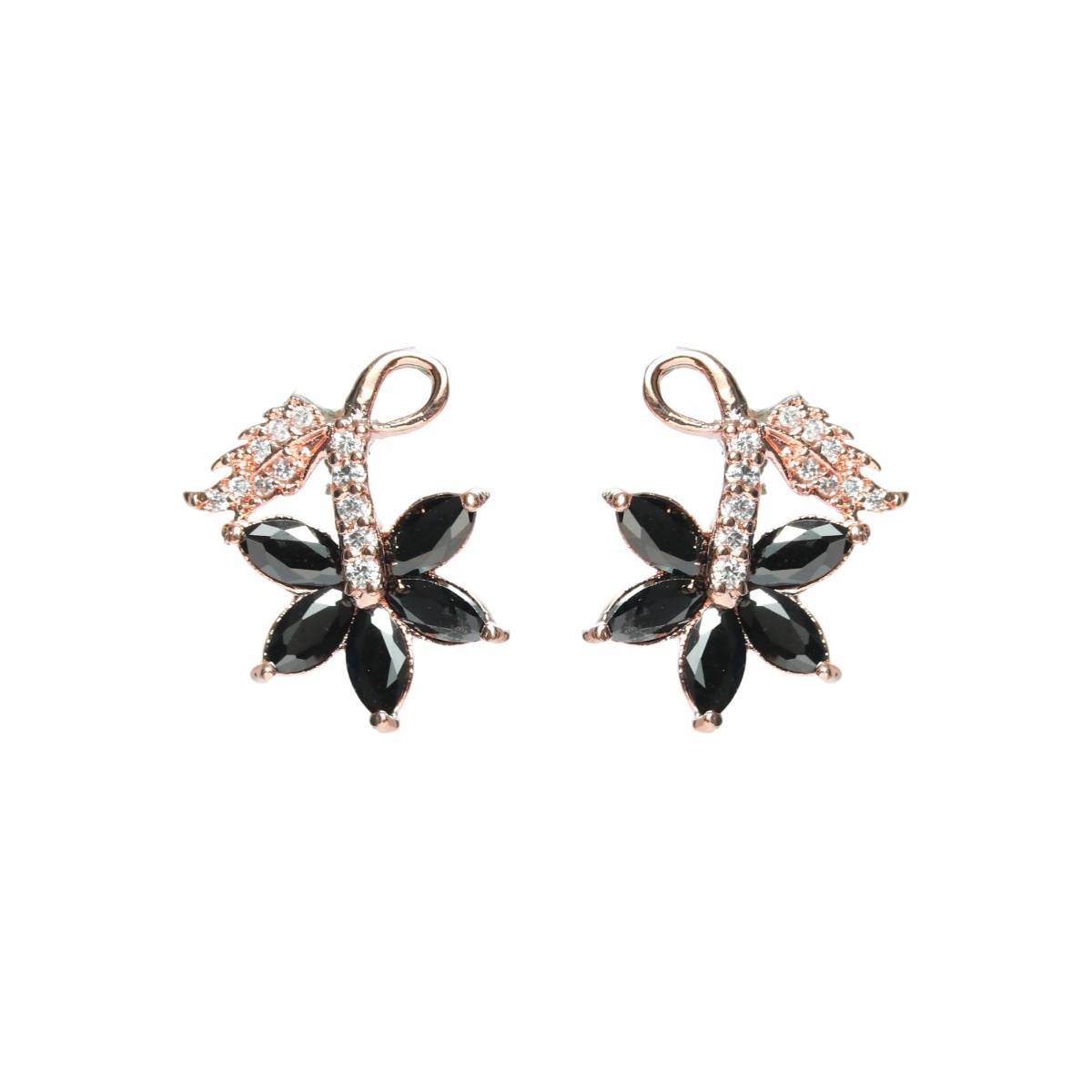 Aatmana Black American Diamond Rose Gold Pendant & Earring Set
