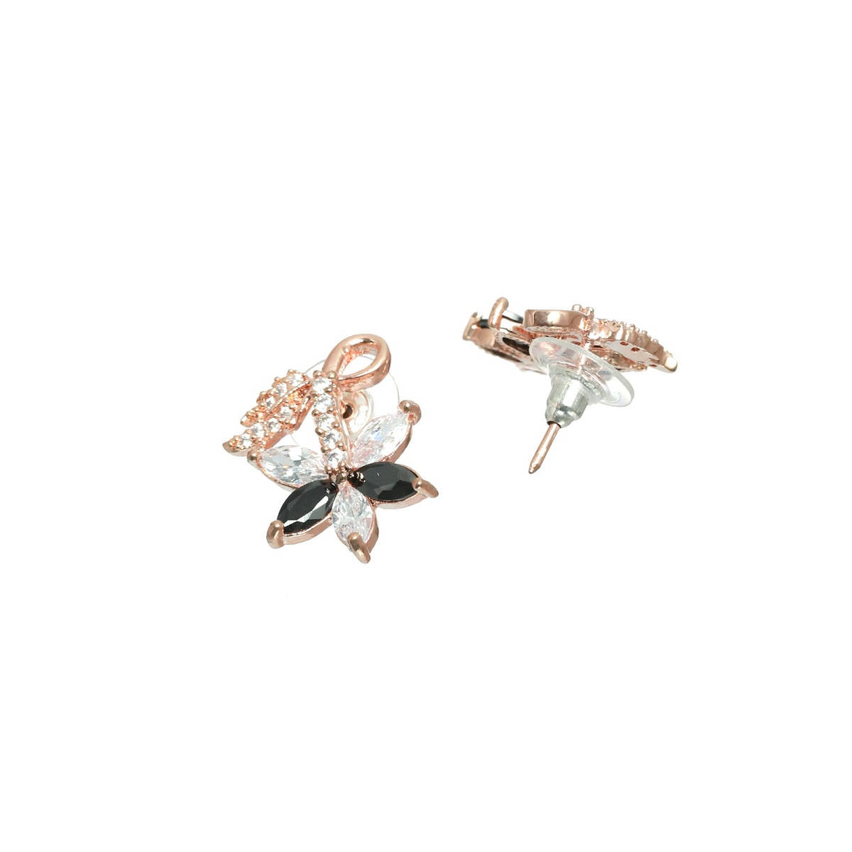 Aatmana Black American Diamond Rose Gold Pendant & Earring Set