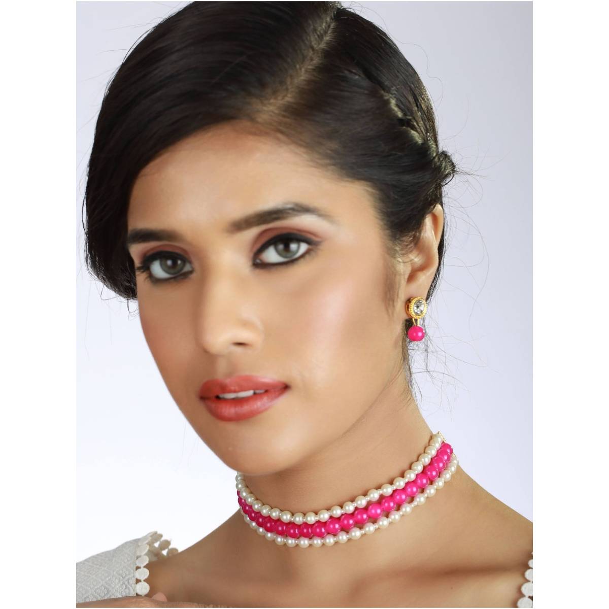 Aatmana Pink Coloured Gold Plated Pearl Necklace Set