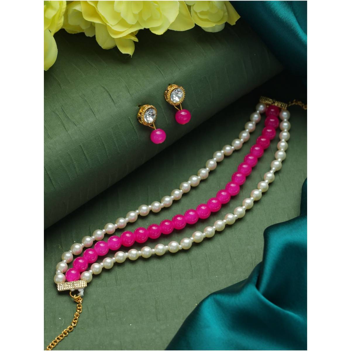 Aatmana Pink Coloured Gold Plated Pearl Necklace Set